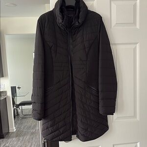 Donna Karan Black Quilted Puffer Jacket with High Collar